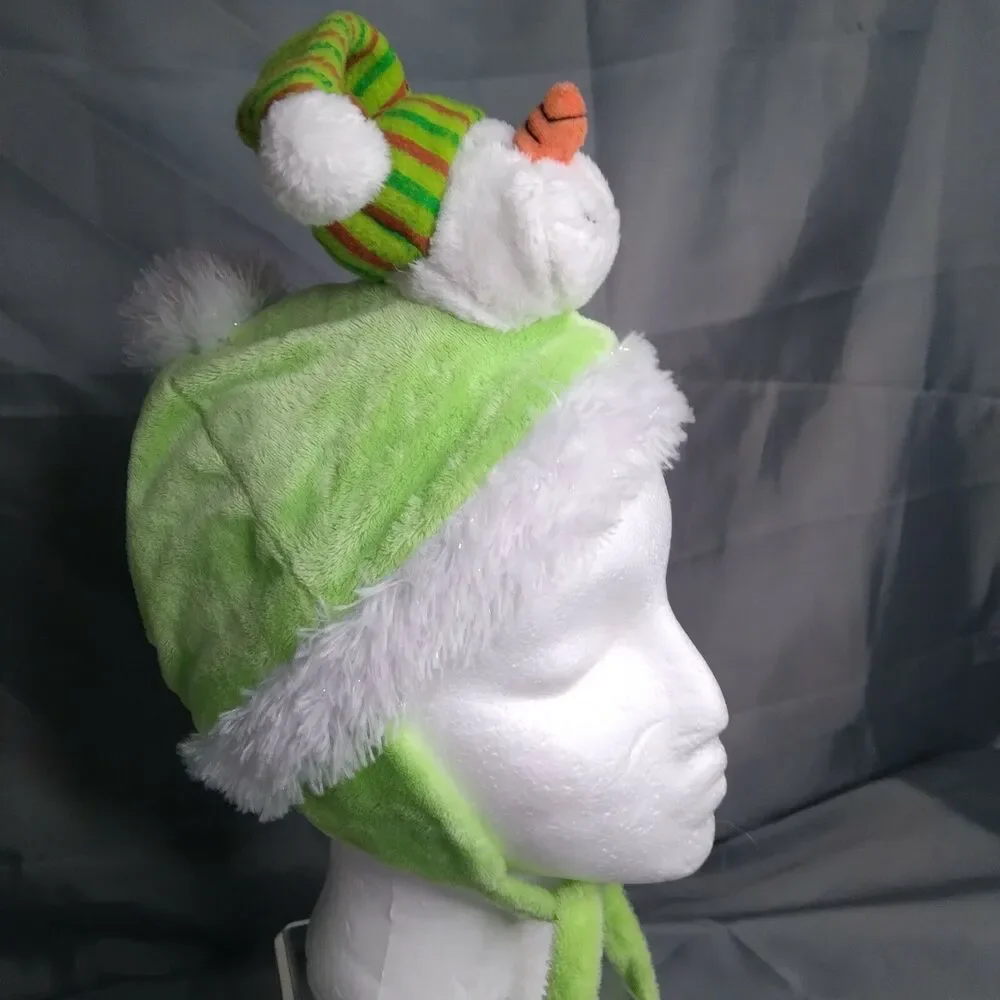 Ganz Snowman Scarf Set Hat Neck Cozy Cuties Green Kids Winter Cap Headwear